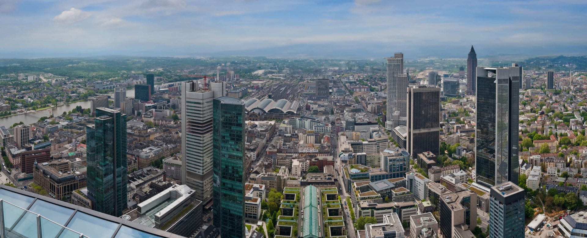 A view from a skyscraper onto the skyline of Frankfurt am Main, home to the banking institutions of the DZ BANK Group
